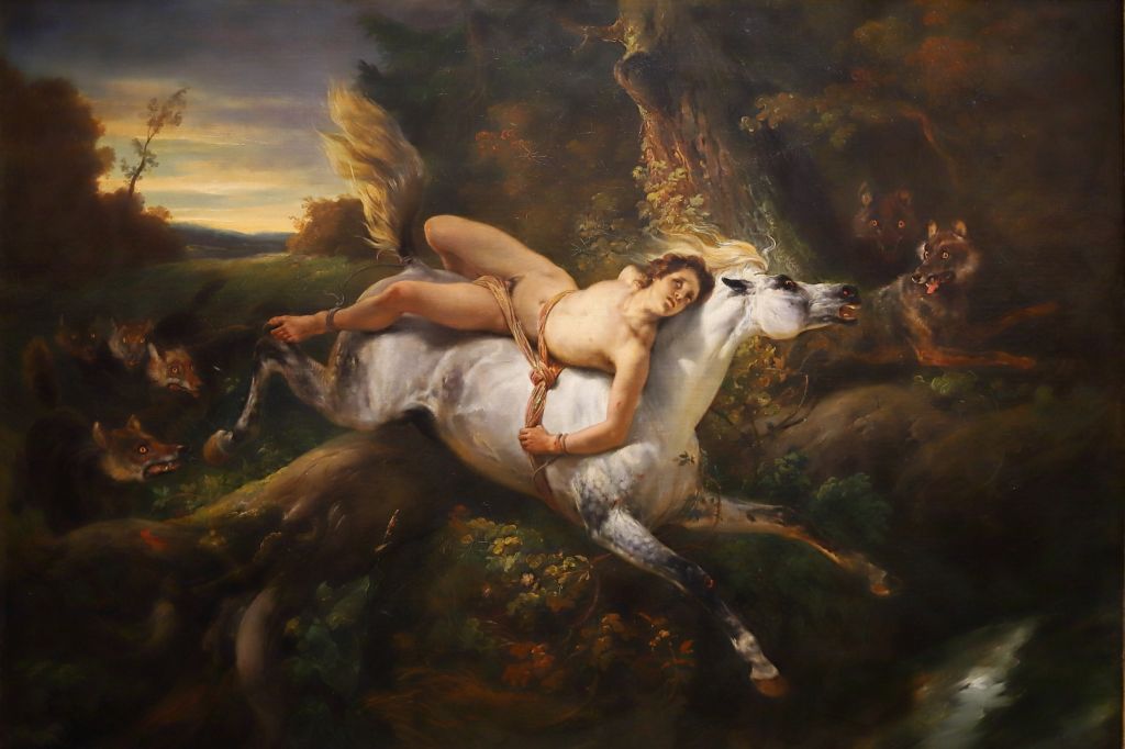 H. Vernet (1826) : 拜伦诗歌里的马捷帕和狼