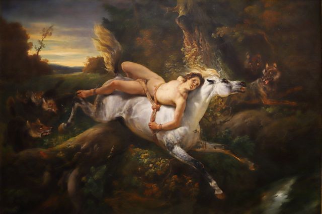 H. Vernet (1826) : 拜伦诗歌里的马捷帕和狼